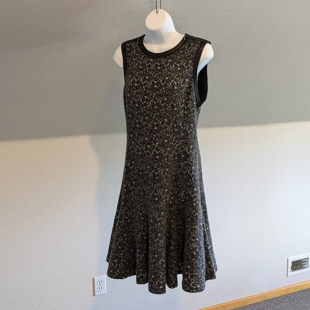 Rebecca Taylor Couquette Bonded Lace Dress Lamb Leather Trim Size 6 - Picture 2 of 16